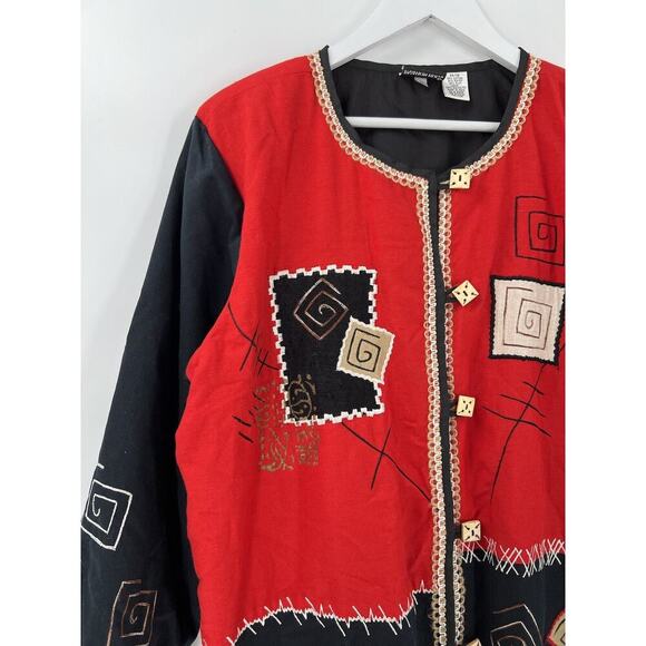Fashion Bug Vintage Jacket Womens 14/16 Red Black Button Embroidered Patchwork - Picture 5 of 16